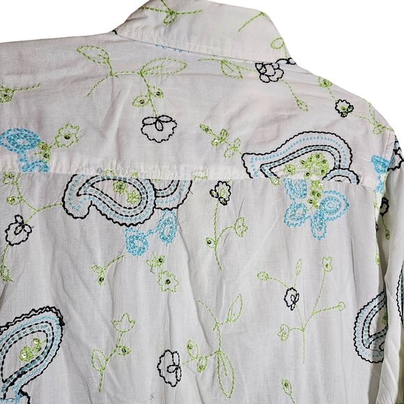 VTG Bleu Bayou Embroidered Boho Button-Up Shirt Paisley & Floral Med Cottage Cor - Picture 4 of 14